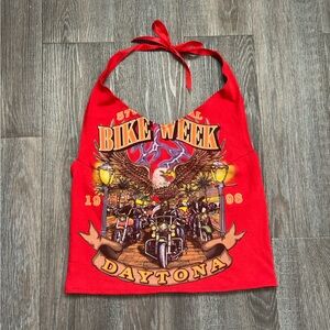 Custom Red Biker Graphic Halter Top